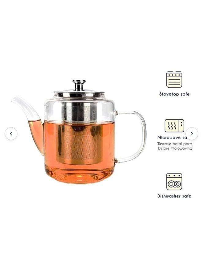 إبريق شاي زجاجي مع مصفاة للشاي السائب - 1800 مل، وعاء شاي زجاجي شفاف آمن من البورسليكات ZH-1800 - Image 5