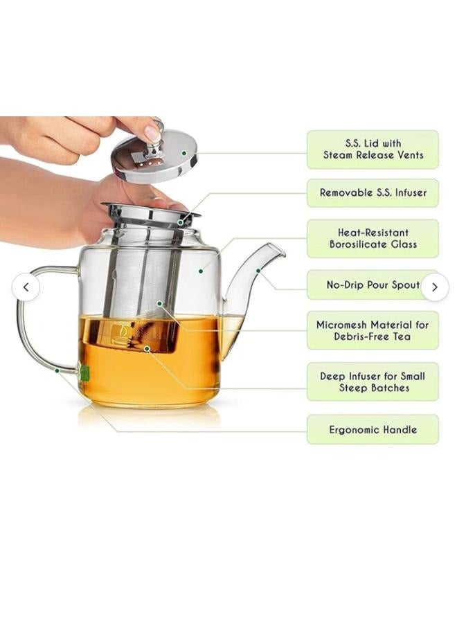 Glass Teapot  with Infuser for Loose Tea - 1800ml Stove Top Safe Borosilicate Clear Glass Tea Pot ZH-1800  - Image 3