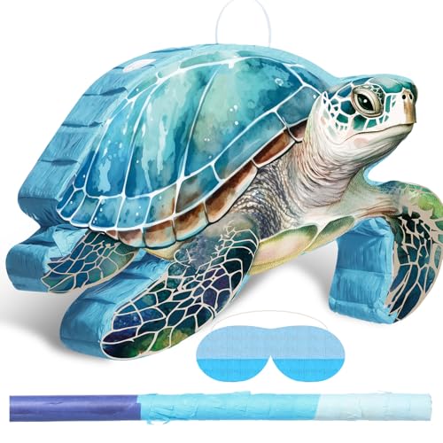 Capoda Sea Turtle Piata for Kids Boys Girls Blue Ocean Turtle Piata Games with Stick Blindfold Under the Sea Animal Decorations Spring Summer Birthday Baby Shower Party Game Supplies - Image 1