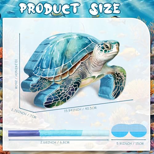 Capoda Sea Turtle Piata for Kids Boys Girls Blue Ocean Turtle Piata Games with Stick Blindfold Under the Sea Animal Decorations Spring Summer Birthday Baby Shower Party Game Supplies - Image 5