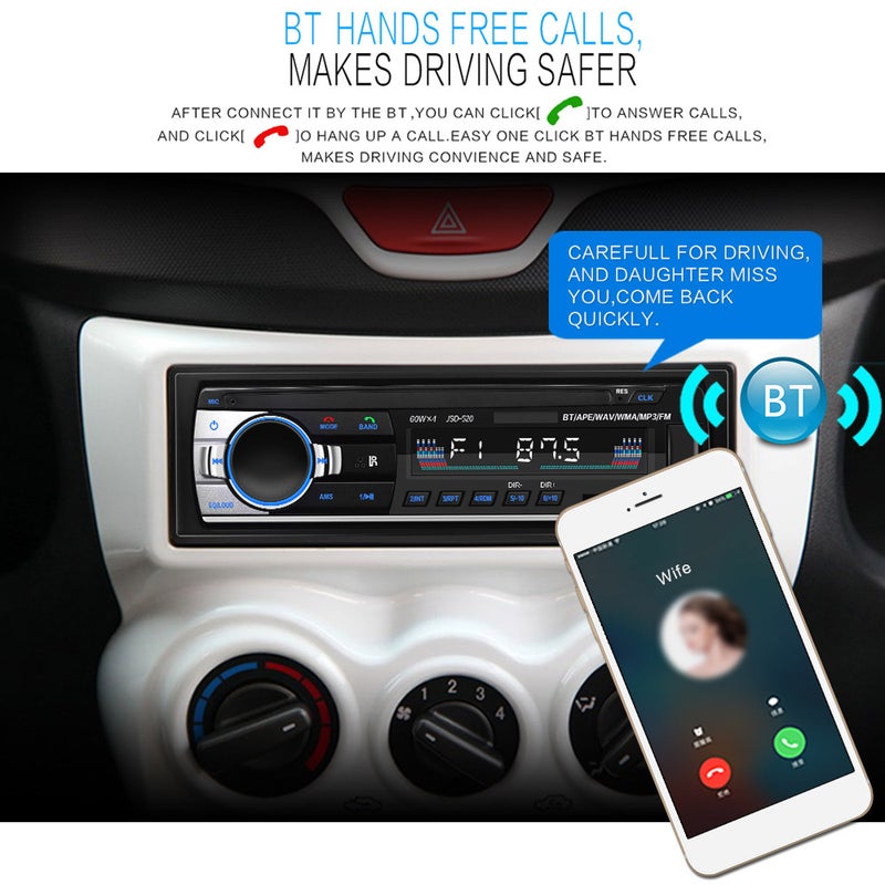 JSD-520 Bluetooth Car Audio Player Car Radio Stereo Autoradio 12V In-dash FM Aux Input Receiver SD Card Slot USB MP3 MMC WMA - Image 4