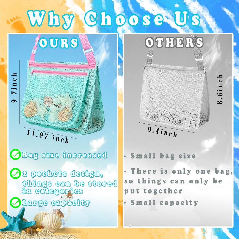 Lidago Beach Bag Toys For Shell Collecting Beach Mesh Bag With Adjustable Shoulder Straps Swimming Accessories For Boys And Girls - Image 3