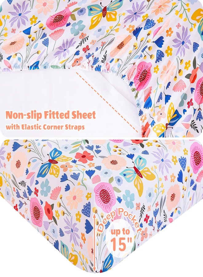 Mooreeke Twin Sheets Set Kids, Girls Twin Sheets, Cute Butterfly Floral Printed, Soft Microfiber Kids Botanical Bedding Set - Image 4