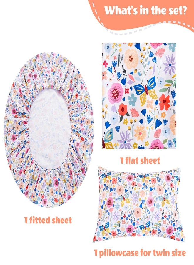 Mooreeke Twin Sheets Set Kids, Girls Twin Sheets, Cute Butterfly Floral Printed, Soft Microfiber Kids Botanical Bedding Set - Image 5