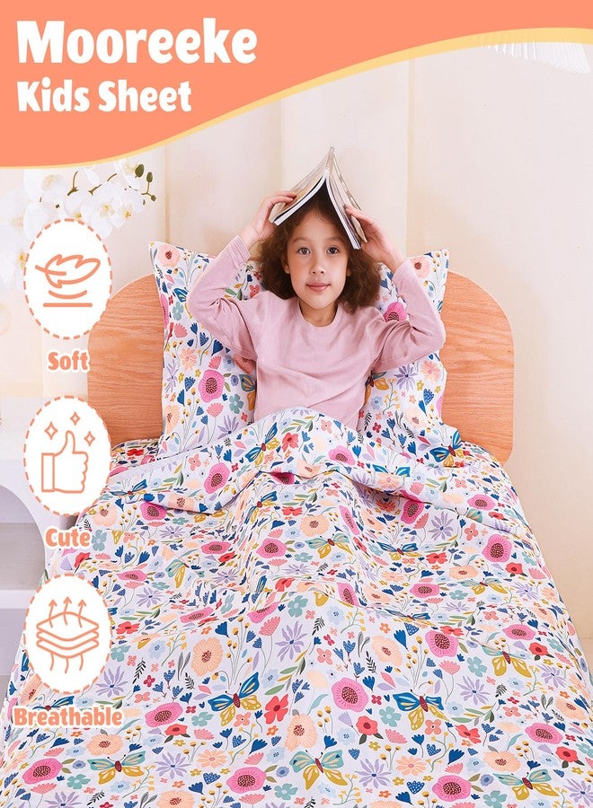 Mooreeke Twin Sheets Set Kids, Girls Twin Sheets, Cute Butterfly Floral Printed, Soft Microfiber Kids Botanical Bedding Set - Image 2