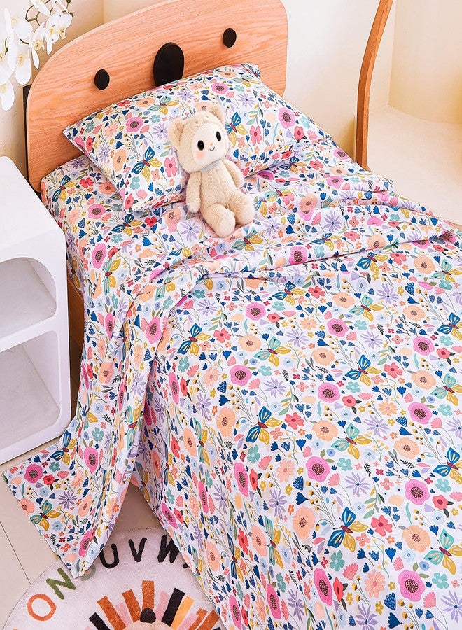 Mooreeke Twin Sheets Set Kids, Girls Twin Sheets, Cute Butterfly Floral Printed, Soft Microfiber Kids Botanical Bedding Set - Image 3