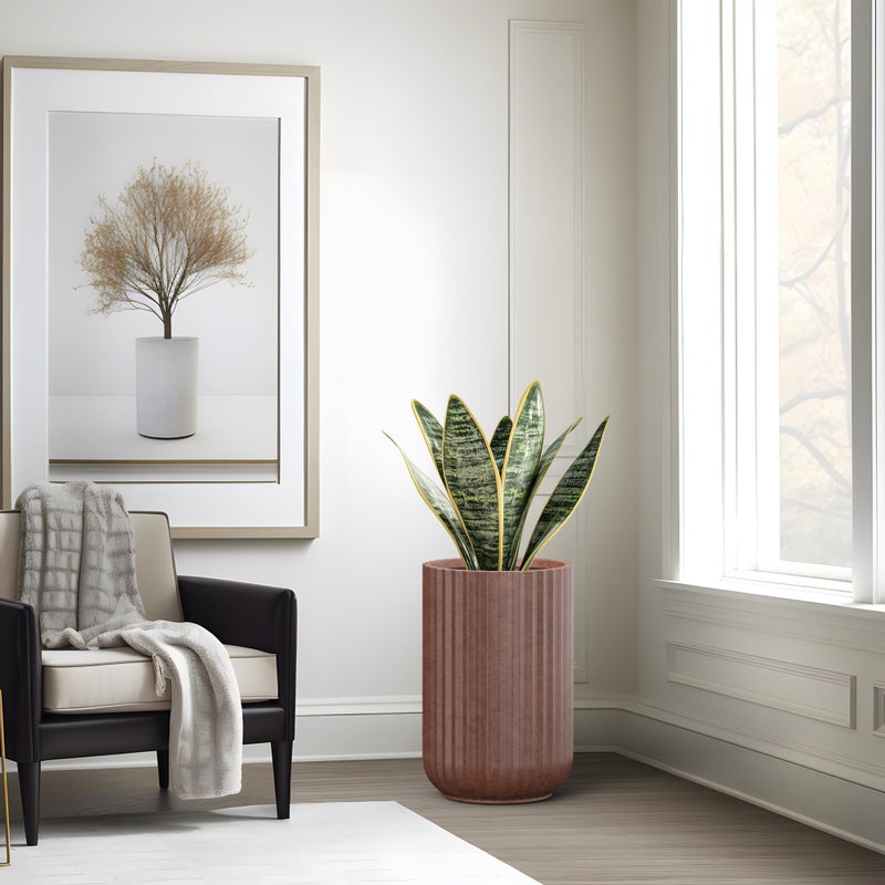 Kante Tall Fulted Concrete Planter, 21.7 Inch Height Large Plant Pot with Drainage Hole for Indoor Outdoor Plants, Modern Decor for Home, Patio, Garden, Rusty - Image 3