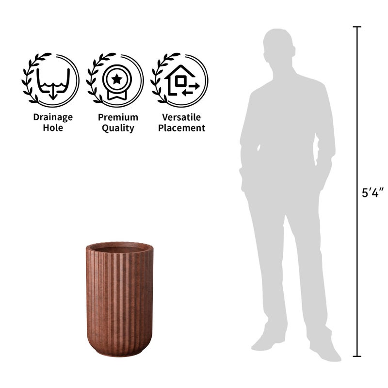 Kante Tall Fulted Concrete Planter, 21.7 Inch Height Large Plant Pot with Drainage Hole for Indoor Outdoor Plants, Modern Decor for Home, Patio, Garden, Rusty - Image 4