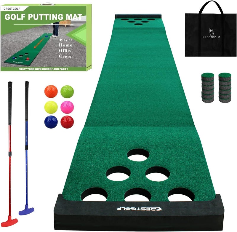 Crestgolf Mat Game Set Green Mat, Putting with 2 Adjustable Putters, 6 Golf Balls,12 Golf Hole Covers for Indoor&Outdoor Short Game Office Party Backyard Use - Image 1