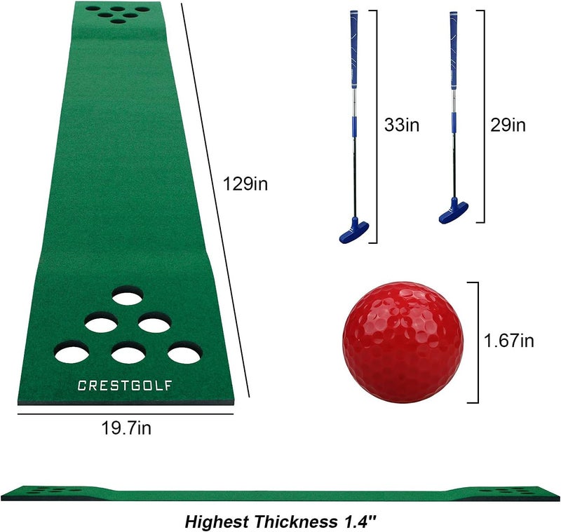 Crestgolf Mat Game Set Green Mat, Putting with 2 Adjustable Putters, 6 Golf Balls,12 Golf Hole Covers for Indoor&Outdoor Short Game Office Party Backyard Use - Image 2