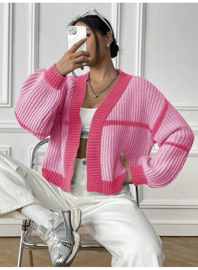 Autumn And Winter Coat Color Block Patchwork Short Casual Loose Knit Sweater M655 - Image 1