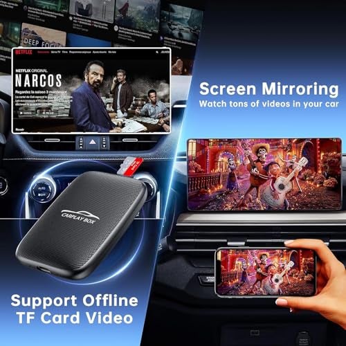 US1984 6 in 1 Upgraded Wireless Carplay Adapter, Support YouTube, Netflix, Play Store, Offline Video Apps, Support up to 512GB TF, Wired Android Auto & CarPlay to Wireless, USB C/A (Black) - Image 2