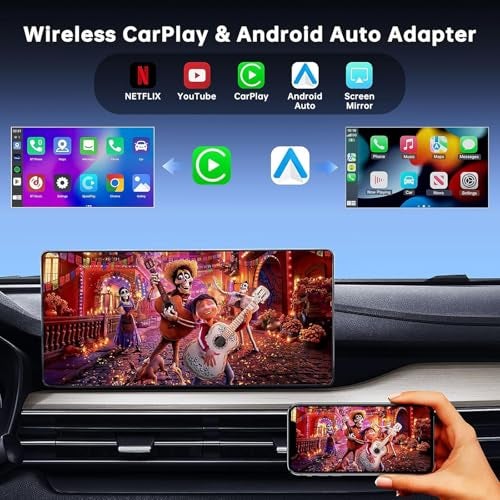 US1984 6 in 1 Upgraded Wireless Carplay Adapter, Support YouTube, Netflix, Play Store, Offline Video Apps, Support up to 512GB TF, Wired Android Auto & CarPlay to Wireless, USB C/A (Black) - Image 5