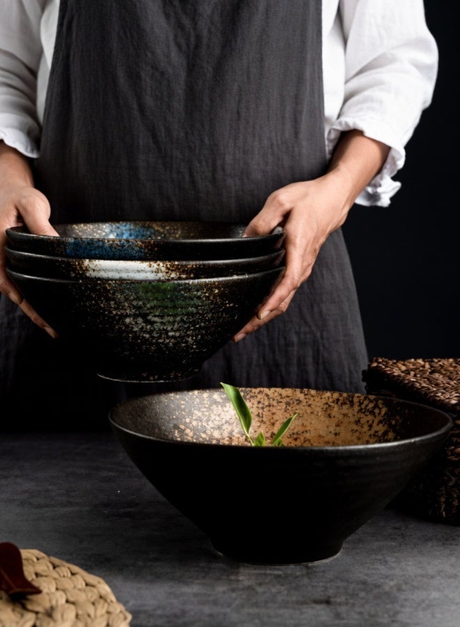 Japanese Style Large Ceramic Ramen Bowl, Black - Dusk Brown 1200ml Creative Round Bowl, Heavy High Quality Soup Bowl, Fruit Bowl, Home & Restaurants, Rustic Creative Ramen Bowl - 9 Inch - Image 3