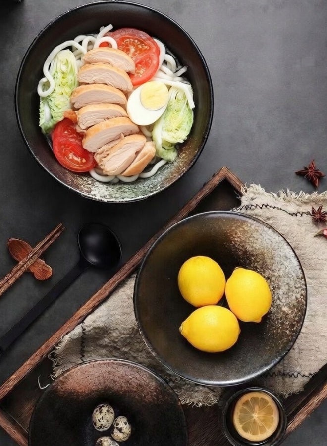 Japanese Style Large Ceramic Ramen Bowl, Black - Dusk Brown 1200ml Creative Round Bowl, Heavy High Quality Soup Bowl, Fruit Bowl, Home & Restaurants, Rustic Creative Ramen Bowl - 9 Inch - Image 5