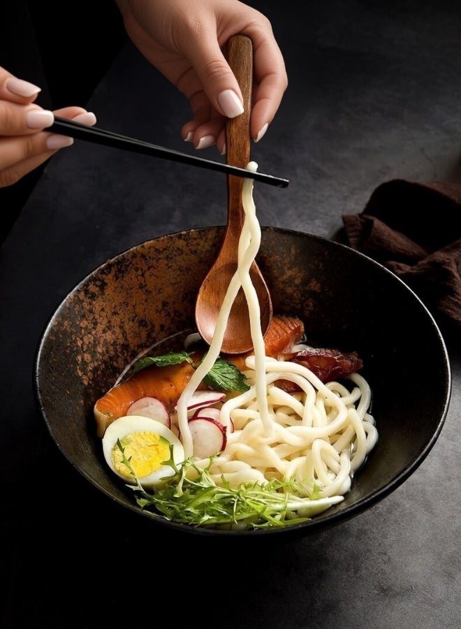 Japanese Style Large Ceramic Ramen Bowl, Black - Dusk Brown 1200ml Creative Round Bowl, Heavy High Quality Soup Bowl, Fruit Bowl, Home & Restaurants, Rustic Creative Ramen Bowl - 9 Inch - Image 4
