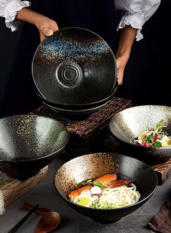 Japanese Style Large Ceramic Ramen Bowl, Black - Dusk Brown 1200ml Creative Round Bowl, Heavy High Quality Soup Bowl, Fruit Bowl, Home & Restaurants, Rustic Creative Ramen Bowl - 9 Inch - Image 2