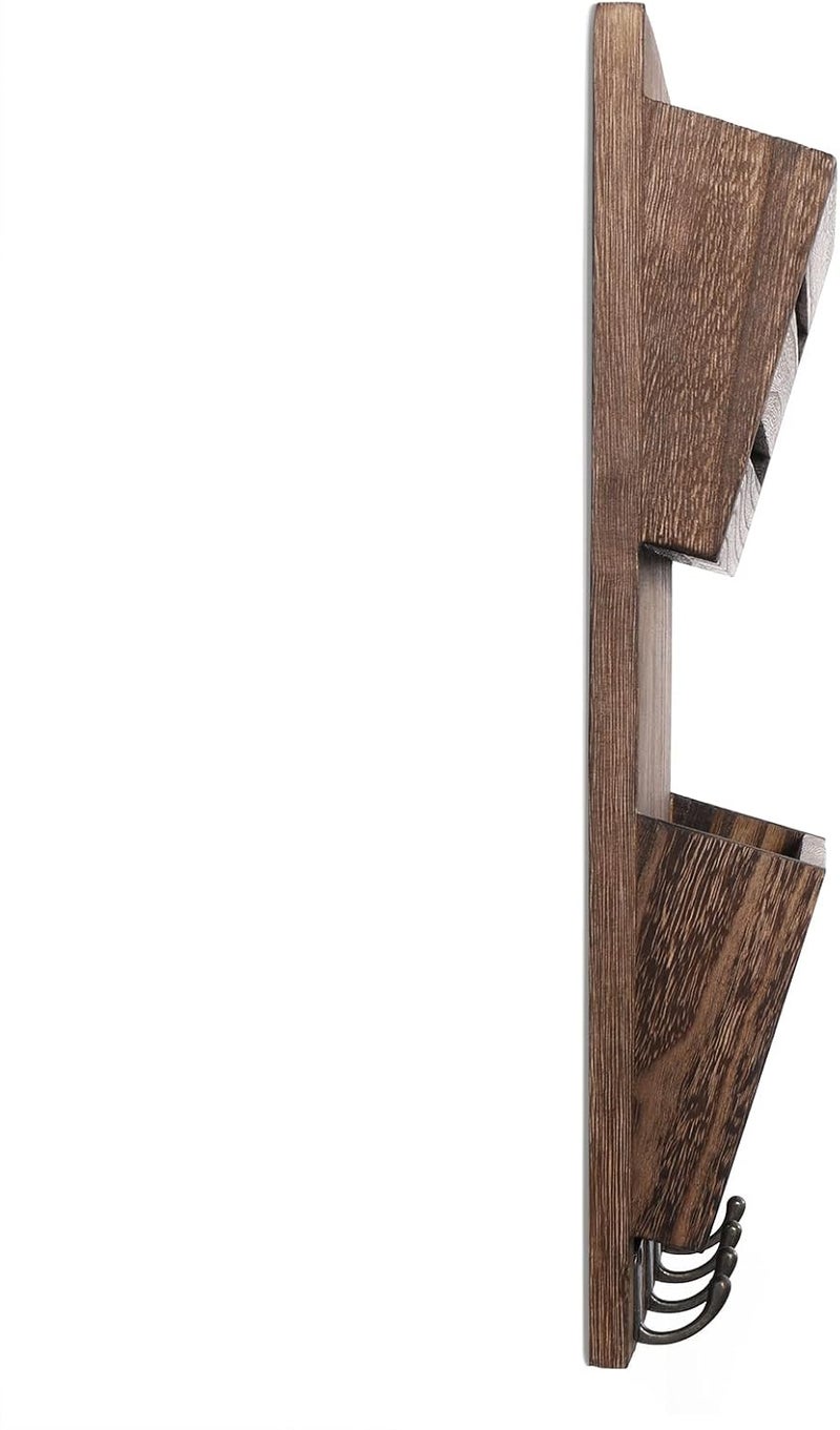 MOOACE Mail Organizer Wall Mount with Key Hooks, 2-Slot Wood Mail and Key Holder, Wall File Organizer Office Letter Folder Accessories Organizer Home Farmhouse Decor - Image 3
