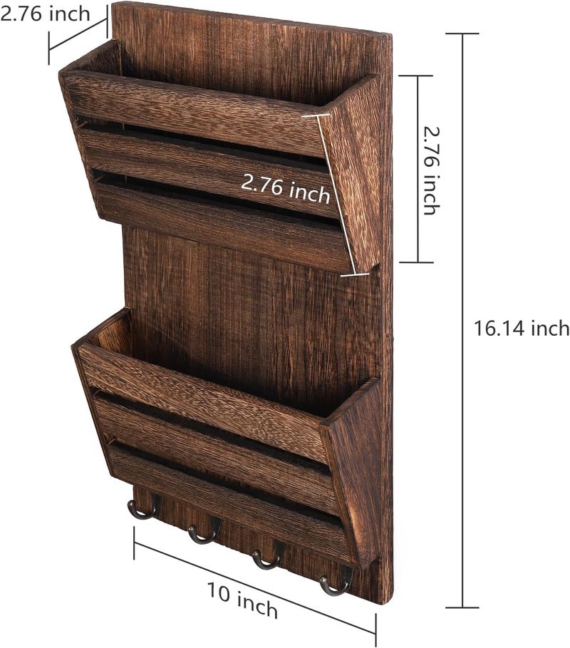 MOOACE Mail Organizer Wall Mount with Key Hooks, 2-Slot Wood Mail and Key Holder, Wall File Organizer Office Letter Folder Accessories Organizer Home Farmhouse Decor - Image 5