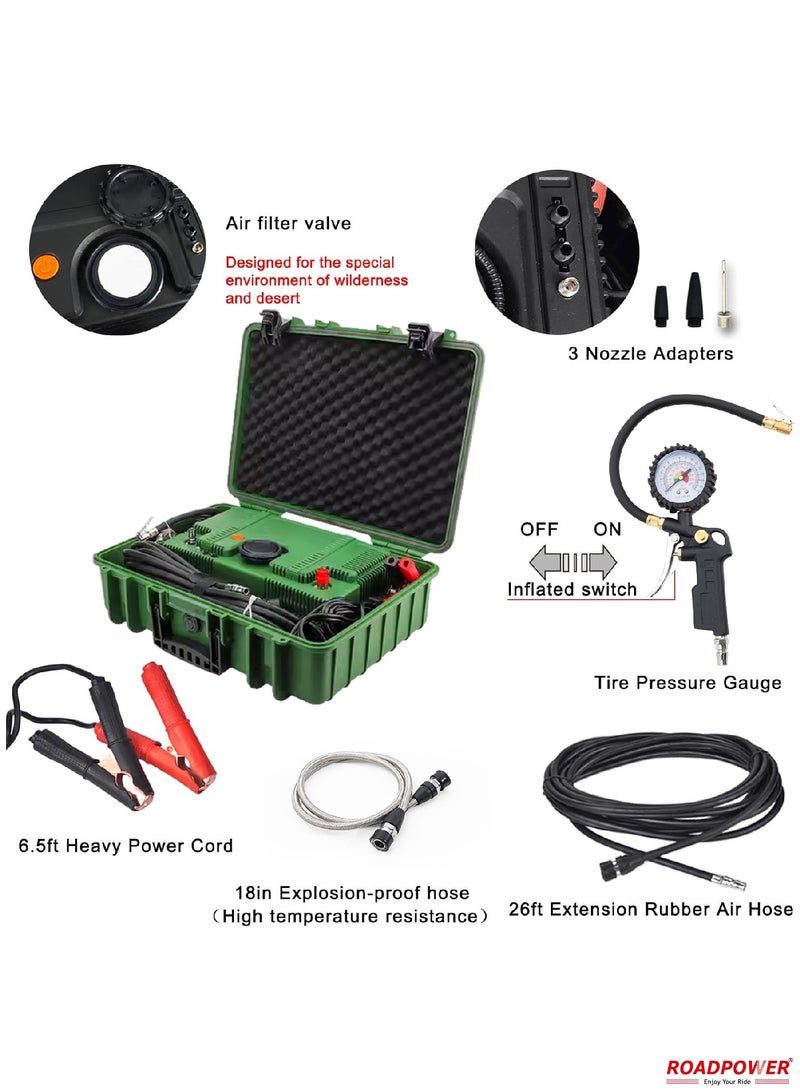 RoadPower 2 Cylinder Car Air Compressor Ultra Extreme 4x4 Tire Super Air Flow Portable 180 PSI AMP 80A 12V Tire Inflator For Car Truck Bicycle Football And Other Inflatables With Carry Box - Image 2