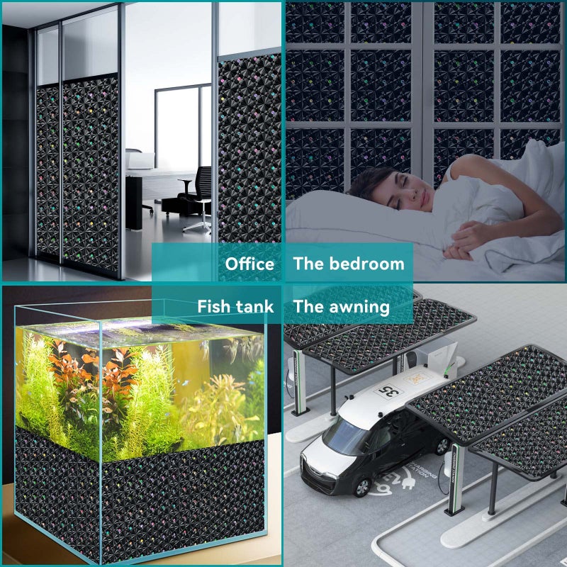 Windimiley Window Privacy Film  Stained Glass Window Film Heat Control UV  Frosted Rainbow Bathroom Decorative Film Diamond 3D Static Clings  Peel and Stick Window Tint for Home (Black 11.8x78.7inch) - Image 5