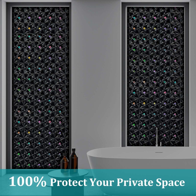 Windimiley Window Privacy Film  Stained Glass Window Film Heat Control UV  Frosted Rainbow Bathroom Decorative Film Diamond 3D Static Clings  Peel and Stick Window Tint for Home (Black 11.8x78.7inch) - Image 4