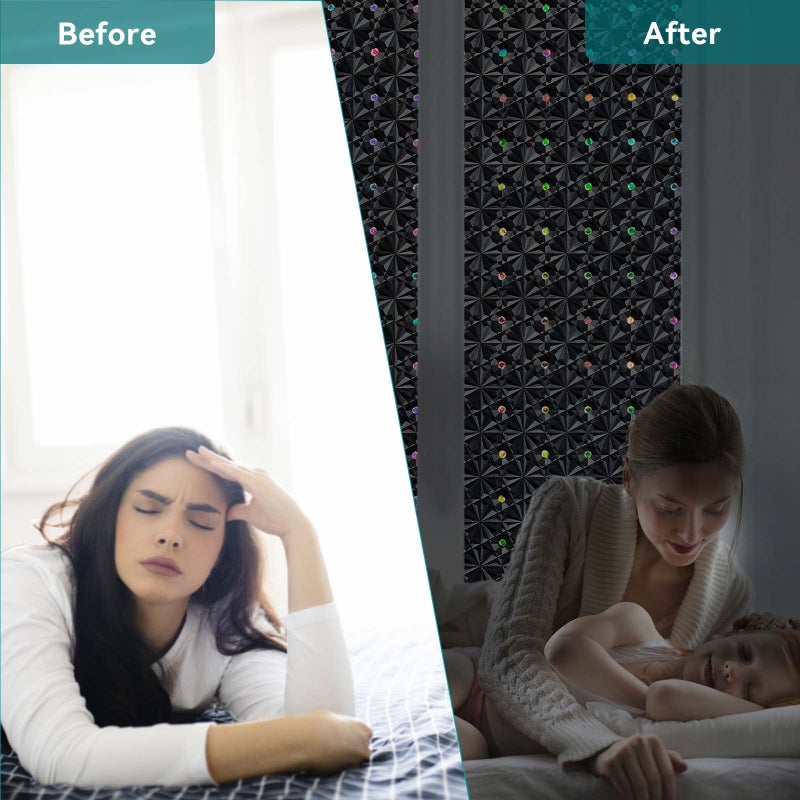 Windimiley Window Privacy Film  Stained Glass Window Film Heat Control UV  Frosted Rainbow Bathroom Decorative Film Diamond 3D Static Clings  Peel and Stick Window Tint for Home (Black 11.8x78.7inch) - Image 3
