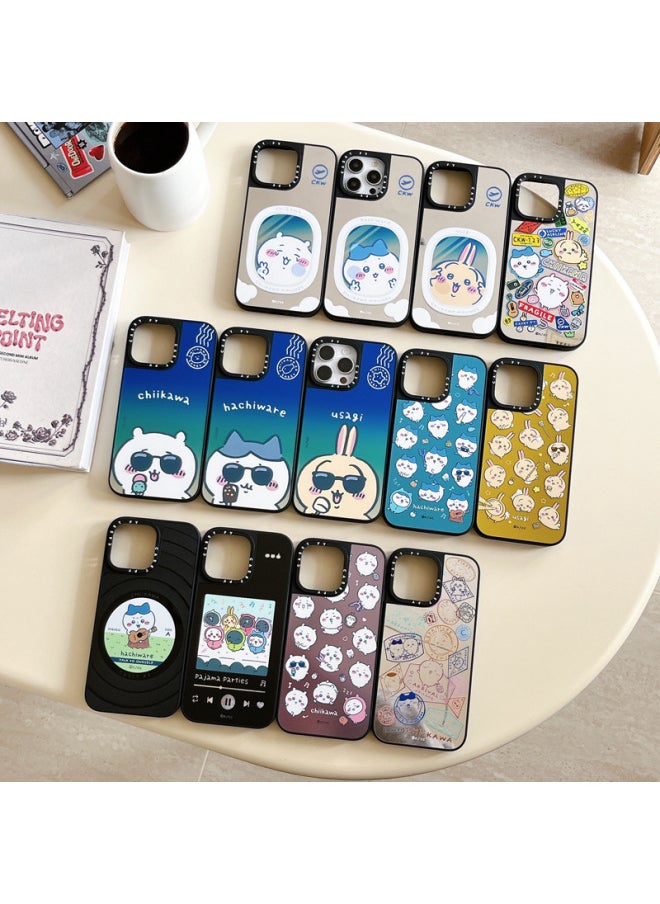 Jiyka Wow Chiikawa For Apple For Iphone16ProMax Phone Case 15pro Set 13/14 Mirror-Color:Jiyikawa (usaqi Falls In Love) Side Black Frame Mirror-Applicable Models:For Iphone 16 Pro
