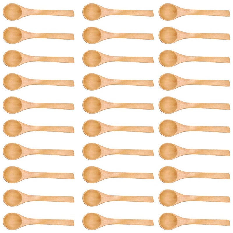 Zerodis 30Pcs Wooden Spoons for Cooking Dishwasher healthy Mini Spoon Eating Kitchen Condiment Tools Ice cream Sugar Honey Coffee Teaspoon49inch