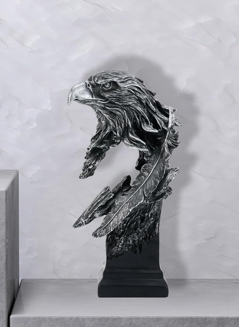 Home zone Resin Hawk Eagle Head Statue Sculpture Ornament Collectible Figurine Craft Furnishing for Home Décor(Silver)  - Image 2