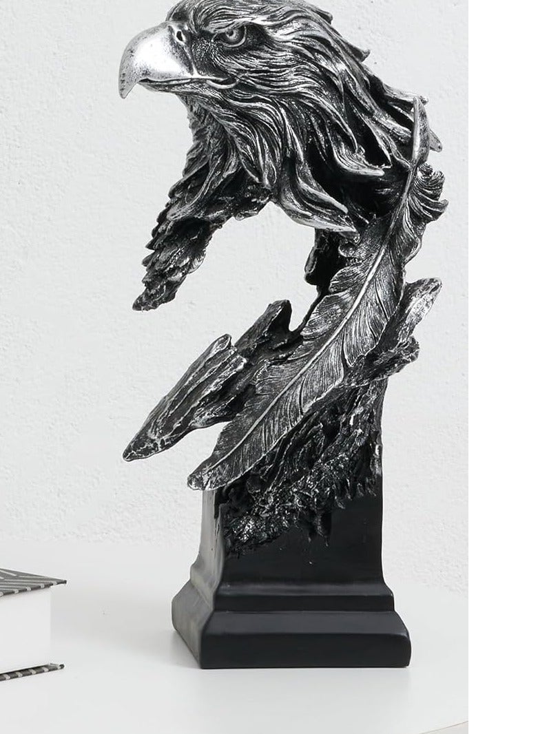 Home zone Resin Hawk Eagle Head Statue Sculpture Ornament Collectible Figurine Craft Furnishing for Home Décor(Silver)  - Image 3