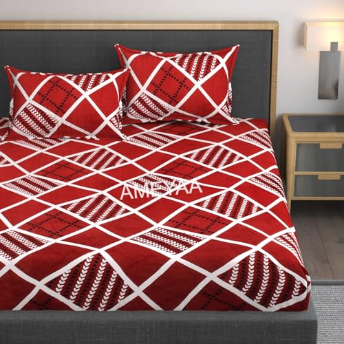 AMEYAA Elastic Fitted Warm Flannel Bedsheet King Size Warm Velvet Bedsheet for Winter Double Bed | 2 Pillow Covers, Size - 72 x 78 Inches - Image 2