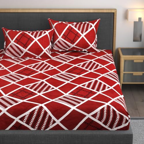 AMEYAA Elastic Fitted Warm Flannel Bedsheet King Size Warm Velvet Bedsheet for Winter Double Bed | 2 Pillow Covers, Size - 72 x 78 Inches - Image 1