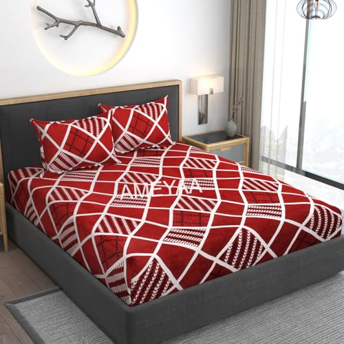 AMEYAA Elastic Fitted Warm Flannel Bedsheet King Size Warm Velvet Bedsheet for Winter Double Bed | 2 Pillow Covers, Size - 72 x 78 Inches - Image 3