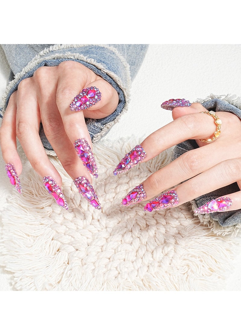 General 10pcs Handmade Press on Nails - Glitter Purple Diamond Long Almond Reusable Gel UV Finished False Nails, Designer Fashion 3D Hand-painted Nails  - Image 2