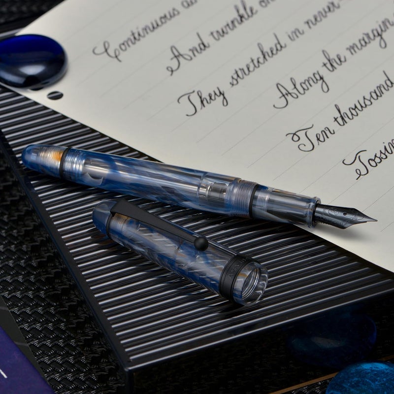 Asvine V126 Vacuum Filling Fountain Pen Matte Black Fine Point, Blue Swirl Acrylic Pen Gift Case - Image 5
