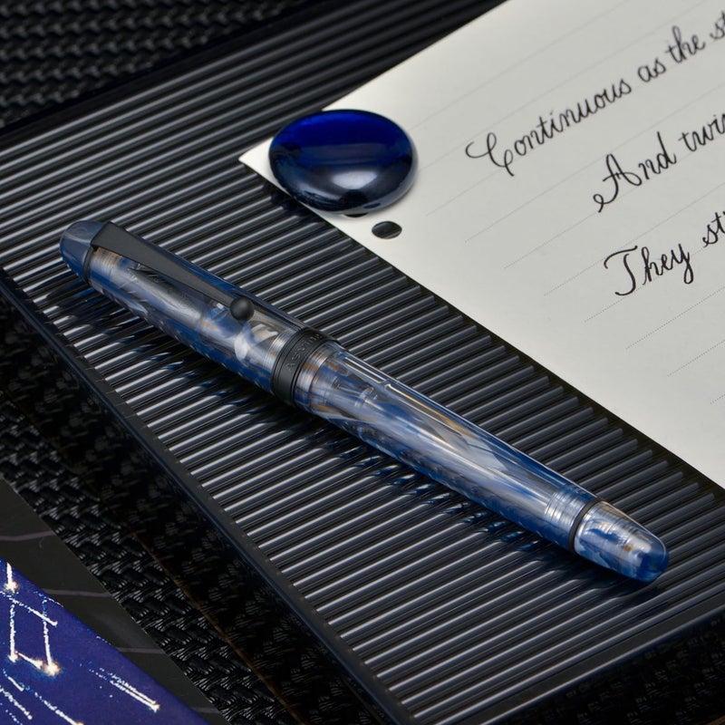 Asvine V126 Vacuum Filling Fountain Pen Matte Black Fine Point, Blue Swirl Acrylic Pen Gift Case - Image 4
