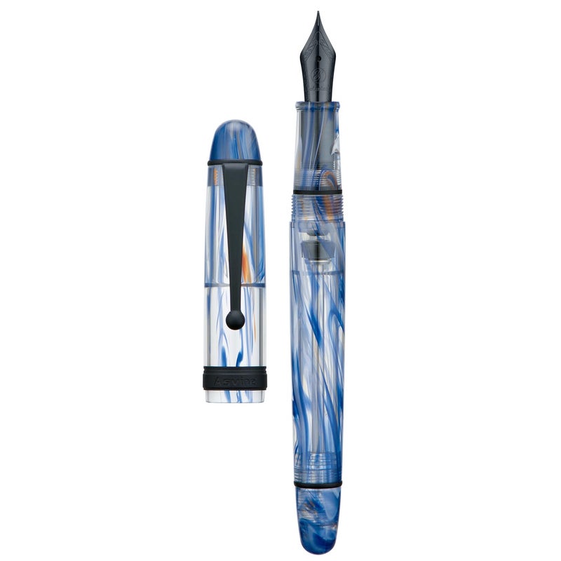 Asvine V126 Vacuum Filling Fountain Pen Matte Black Fine Point, Blue Swirl Acrylic Pen Gift Case - Image 1