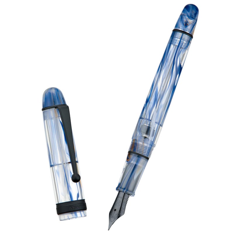 Asvine V126 Vacuum Filling Fountain Pen Matte Black Fine Point, Blue Swirl Acrylic Pen Gift Case - Image 2