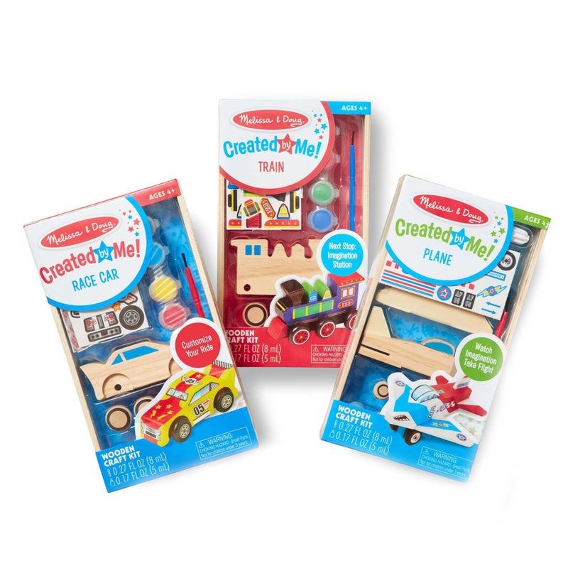 Melissa & Doug Decorate-Your-Own Wooden Craft Kits Set - Plane, Train, and Race Car - Image 4