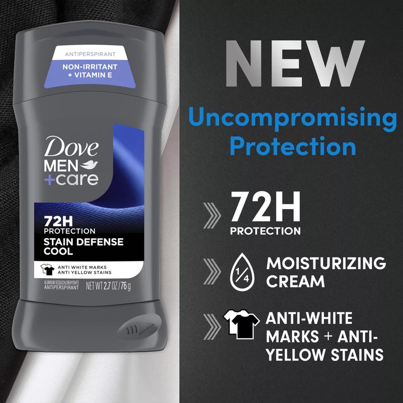 Dove Men+Care دوف للرجال + العناية مزيل العرق على شكل عصا 4 قطع دفاع ضد البقع بارد للرجال، مضاد للبقع البيضاء ومضاد للبقع الصفراء مع حماية من العرق والرائحة لمدة 72 ساعة 2.7 أونصة - Image 4