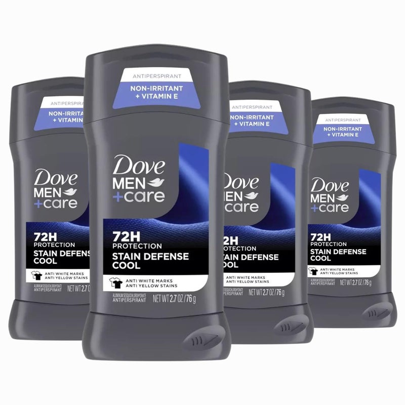 Dove Men+Care دوف للرجال + العناية مزيل العرق على شكل عصا 4 قطع دفاع ضد البقع بارد للرجال، مضاد للبقع البيضاء ومضاد للبقع الصفراء مع حماية من العرق والرائحة لمدة 72 ساعة 2.7 أونصة - Image 1