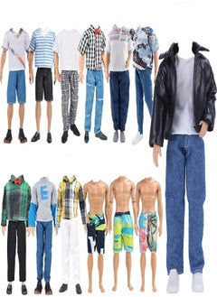E-TING E-TING 10-Item Fantastic Pack = 5 Sets Fashion Casual Wear Clothes Outfit with 5 Pair Shoes for boy Doll Random Style (Leather Jacket + Casual Wear Clothes + Swimwear)  - Image 1