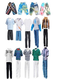 E-TING E-TING 10-Item Fantastic Pack = 5 Sets Fashion Casual Wear Clothes Outfit with 5 Pair Shoes for boy Doll Random Style (Leather Jacket + Casual Wear Clothes + Swimwear)  - Image 3