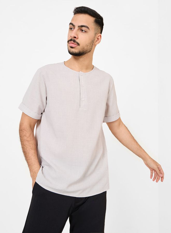 Styli Cross Dyed Half Placket Regular Shirt  - Image 1
