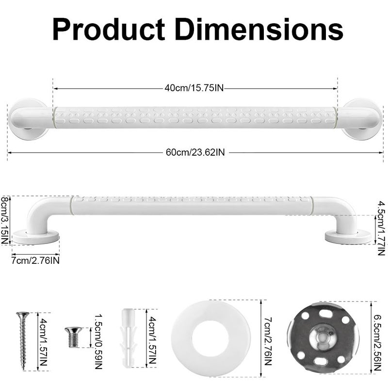 Woflebel Bathroom Handles for Elderly 60 cm Non-Slip Stainless Steel Bar Grab Bar Shower Seniors Support Bars for Bathroom White Grab Bar Shower - Image 2