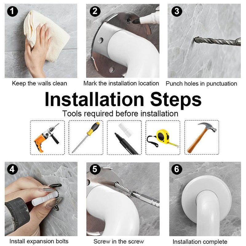 Woflebel Bathroom Handles for Elderly 60 cm Non-Slip Stainless Steel Bar Grab Bar Shower Seniors Support Bars for Bathroom White Grab Bar Shower - Image 4