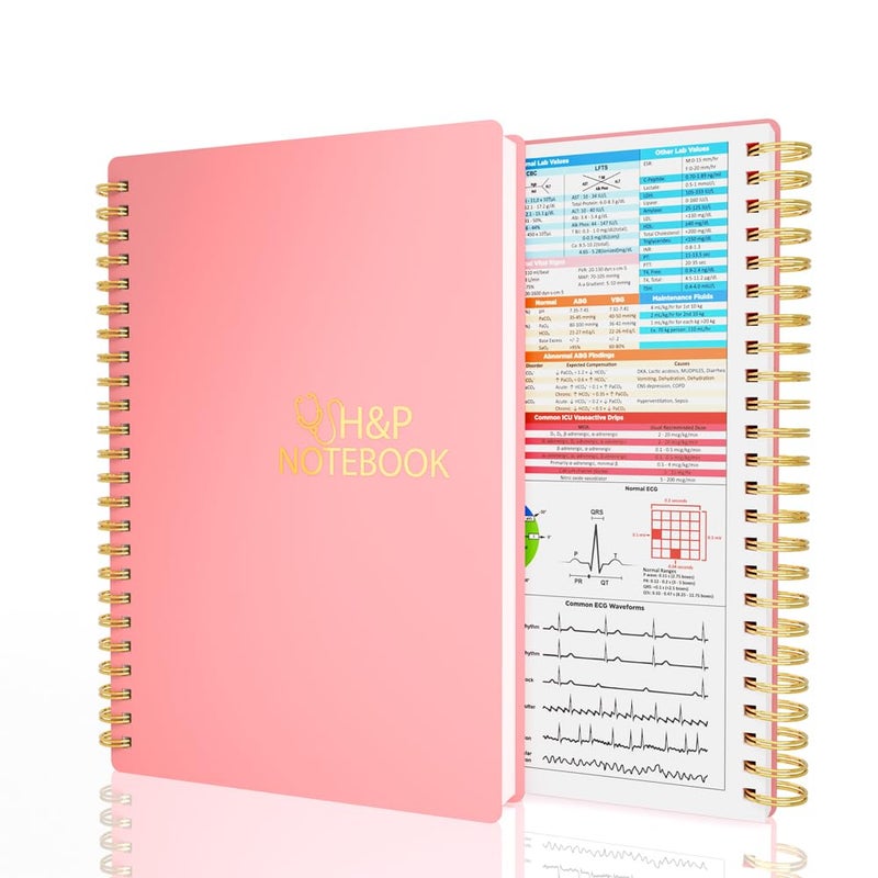 snootion H&P Notebook - Medical History and Physical Notebook for Medical Professionals and Students, Inclusive Medical Terminology, Fits in White Coat, 100gsm Thick Paper, A5(5.9 x 8.6 inches) (Pink) - Image 1