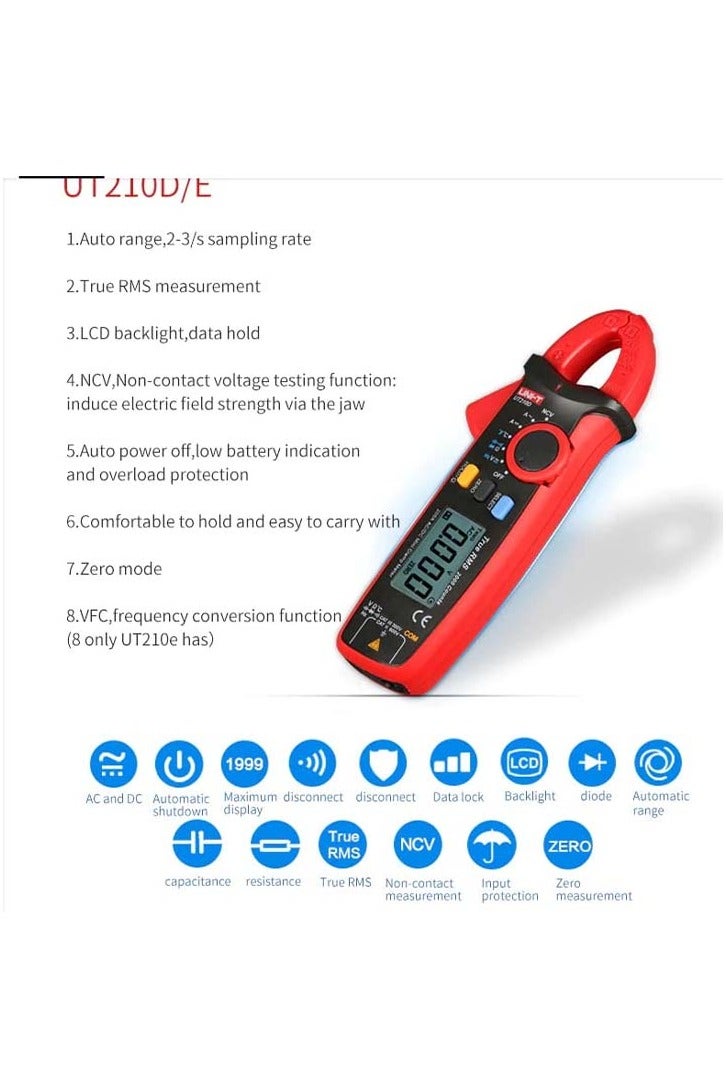 UniT UNI-T UT210 Series True RMS Digital Clamp Meter AC/DC Voltage Tester with ohm, Capacitance Measurement (UT210D) - Image 4