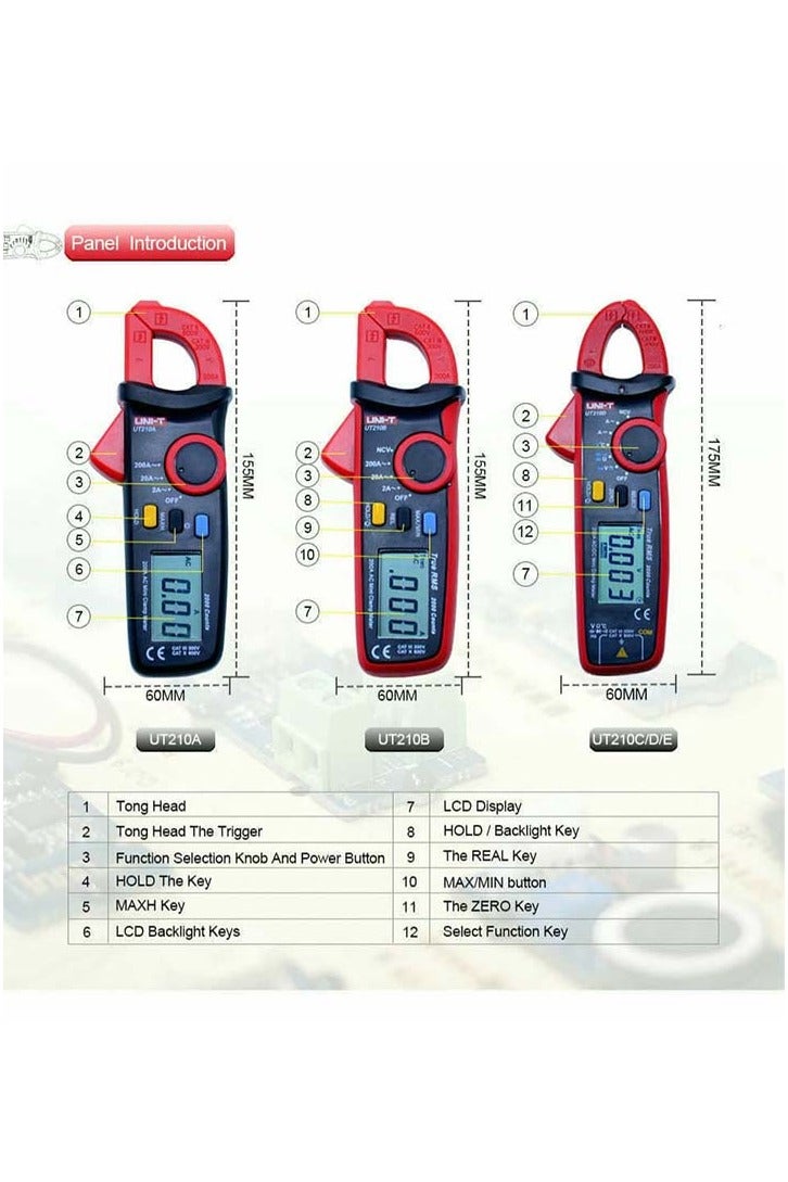 UniT UNI-T UT210 Series True RMS Digital Clamp Meter AC/DC Voltage Tester with ohm, Capacitance Measurement (UT210D) - Image 5
